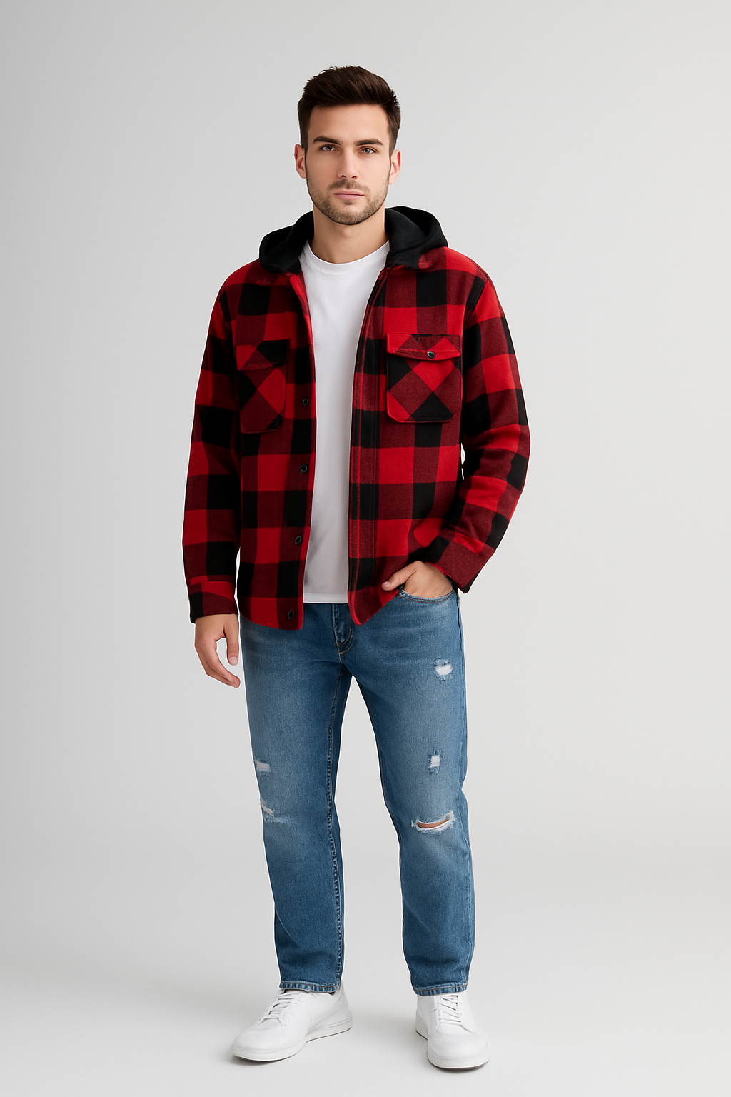 red plaid shirt